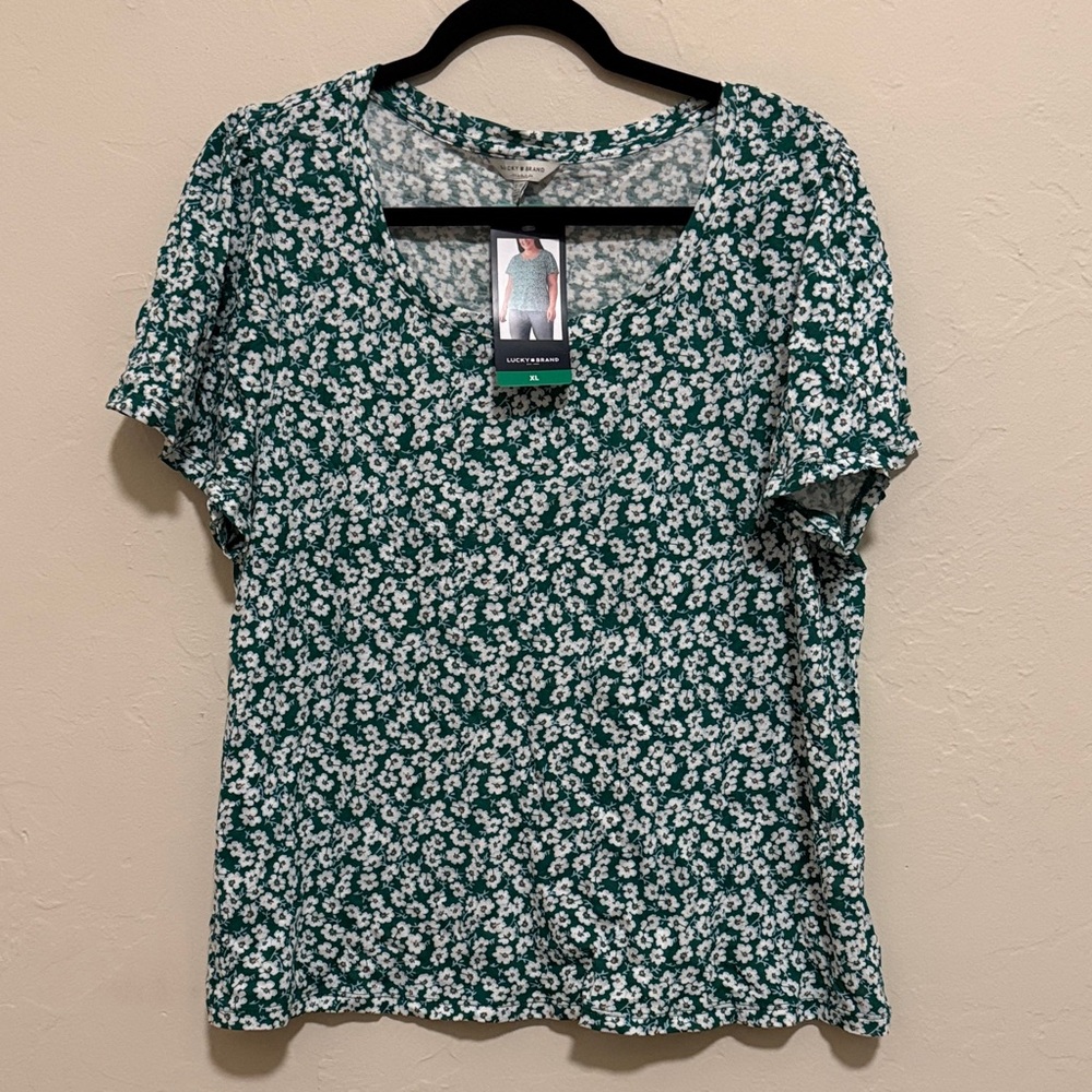Lucky Brand Green and White Floral Blouse